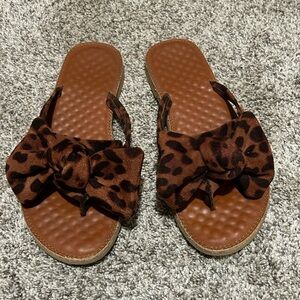 Leopard slip on sandals